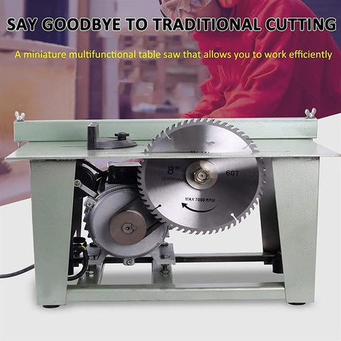 Portable Benchtop Table Saw With Killer 1200W All Copper Motor Cuts Through Wood And Metal Like Butter Belt Drive Multi Angle Setup High Capacity 80mm Blade Depth Gonna Knock Out Garage Diy Projects Fast, compact design with 8-inch blade and motor.