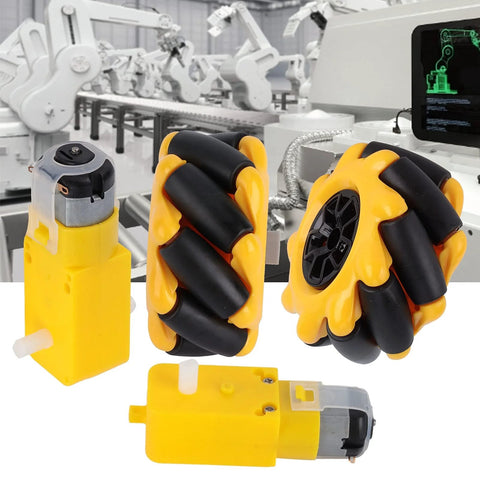 60mm Mecanum wheel kit for DIY robots with TT motors, yellow and black design for easy assembly, ideal for smart robot car projects.