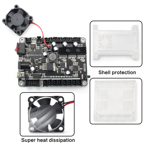 Cooling system components for 3 Axis Desktop CNC Router Kit 3018 With GRBL Control, includes fan and shell protection.