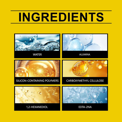 Ingredients for No Hassle Auto Scratch Remover And Swirl Polish Kit, including water, alumin, and polymers.