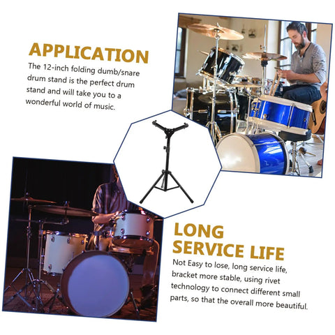 Rock Solid Foldable Drum Stand With Hella Sturdy Alloy Frame shown in use with drums, featuring a 12-inch collapsible frame.