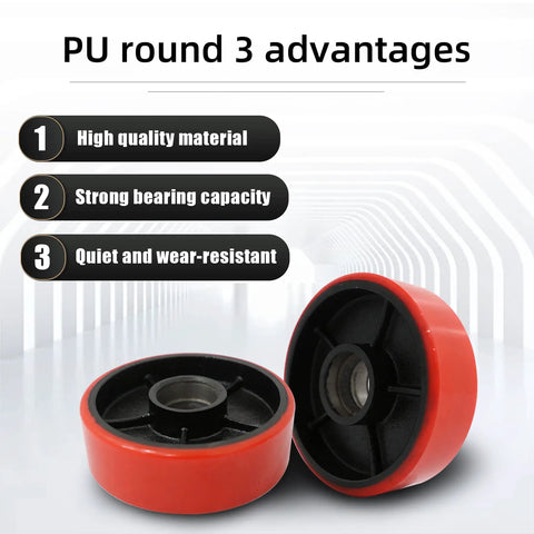 Rolling Smooth Polyurethane Steering Wheels 7 Inch By 2 Inch Hub For Pallet Jack Replacement With Sealed Precision Bearings showing advantages of high quality and wear resistance.