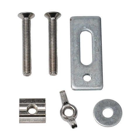 Top Notch 4 Pack T Track Hold Down Clamps With M6 Bolt For CNC Router Engraver And Drill Press Jig Kit hardware components including screws and fittings.