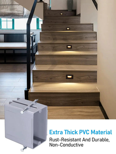 12 Pack 22.5 Cu In Single Gang Electrical Outlet Box For New Work Side Mounted Plug And Play Quick Room Setup recessed stair lighting, gray PVC