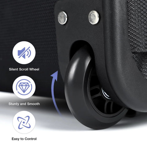 Durable rolling backpack carry-on with silent wheel, sturdy and smooth for easy control, suitable for travel and daily use.