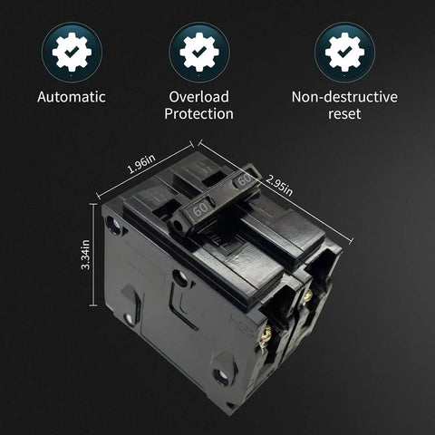 Heavy Duty 60 Amp Double Pole Circuit Breaker Featuring Top Shelf Rock Solid 10Ka Tripping Action And Slick Thermal Magnetic Safety Tech.