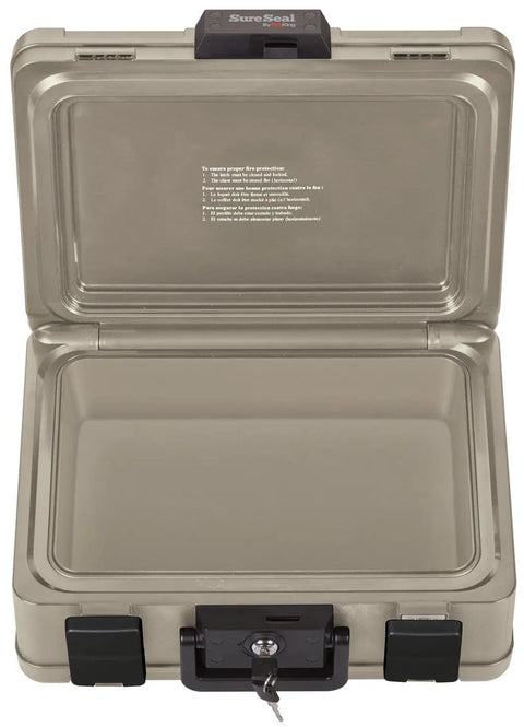 Open SureSeal Fire Safe With Key Lock UL Rated 30 Minute Fire Protection 1 Meter Waterproof For 48 Hours Portable Home Safe taupe