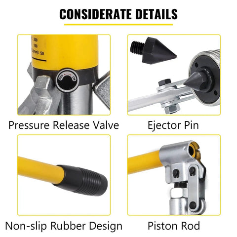 Heavy Duty Hydraulic Wheel Bearing Puller Kit 5 To 20 Ton 2 Or 3 Jaw Hub Remover Vertical Horizontal Pulls Hubs Flanges Gears Bearings Made Of Strong Alloy Steel With Leak Proof Pump Body Bad Ass Kit Built To Handle Hardcore Garage Grind. Pressure release valve and ejector pin close-up