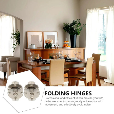 Dining room with folding table hinges inset, showcasing folding table hinges with large opening angle for cabinets and kitchen zinc alloy concealed self locking hinges noise reducing hidden hinge built tough self supporting construction 2 pack for furniture doors.