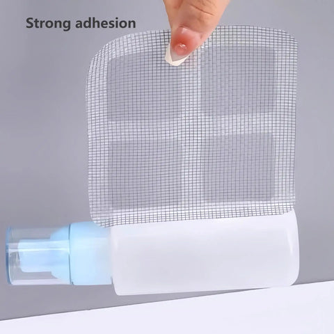 Top Shelf Fifty Pack Bundle Of Disposable Shower Drain Hair Catchers Plus Bathroom Sink Strainer Covers For Smooth Floor Drain Guard And Zero Clog Headaches Daily Home Game Changer showing adhesive filter being held