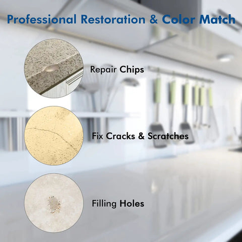Image showing Color Match Countertop Repair Kit for Granite Marble Quartz Corian Tile and Stone Surfaces with Epoxy Resin fixing chips