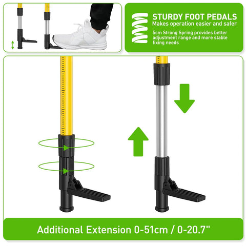 Close-up of adjustment mechanism with foot pedals for 12 Foot Telescoping Pole For Laser Level Mounts On The Job Site With Adjustable Height For Rotary And Line Lasers Mounting One Quarter Inch By Twenty Inch Tripod Included Five Eighths Adapter Nut LP36.