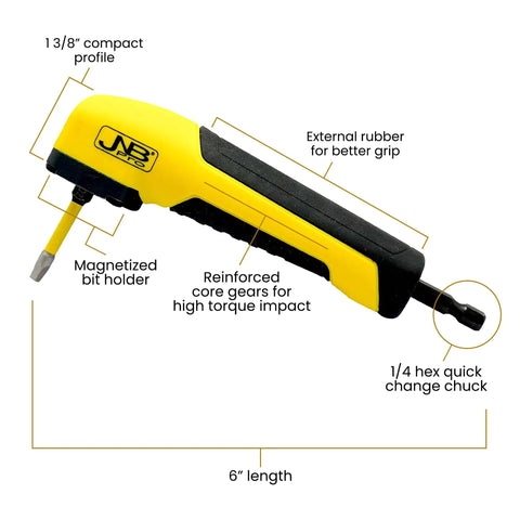 Right Angle Drill Attachment 90 Degree Compact Drill Adapter With Magnetic Socket For Impact Drivers and Drills shown with features