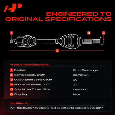 Front Right Passenger Side CV Axle Shaft Assembly For Chevrolet Malibu 2008 2009 2010 2011 2012 Saturn Aura 2009 Pontiac G6 2009 2010 2.4L Engine 6 Speed Automatic Transmission Only Not For 4 Speed Auto diagram with specifications