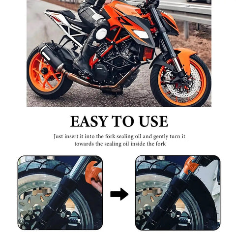 Fork Seal Cleaner Tool 45-55mm For Motorcycle Front Forks Orange Built For Quick Oil Cleaning And Seal Maintenance in use