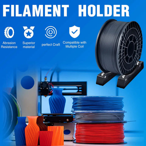 Slick Dual Reel Stand For 3D Printers With Ball Bearing System And Premium Anti Slip Silicone Pad Guaranteeing Smooth Filament Feeding Quick Mount Compatible With Pla Abs Tpu, showing black filament holder and colorful spools.