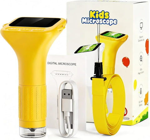 Digital Microscope For Kids With 2 Inch HD Screen Handheld Camera For Bugs Plants Nature Totally Fun And Educational Pocket Microscope STEM Toy Gift For Boys And Girls Ages 4 To 12, yellow