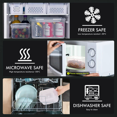 5 Pack Large Fridge Storage Containers Set With Leakproof Lids Removable Colander BPA Free Dishwasher And Microwave Safe Up To 4.15L in freezer, microwave, and dishwasher