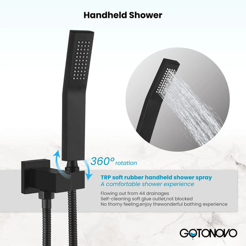 Rainfall Shower System With 8 Inch Square Rain Shower Head And Wall Mounted Handle Complete Matte Black Combo In Solid Brass Pressure Balancing Valve For A Premium Spa Like Shower Experience handheld shower