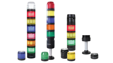 Hella Reliable Replacement For Allen Bradley Stack Light Bulb 855TL24 855TL10 BA15D Double Contact Socket Incandescent Lamp 24V 120V Loading Dock Indicator Fixture displayed with various colored tower lights and bases.