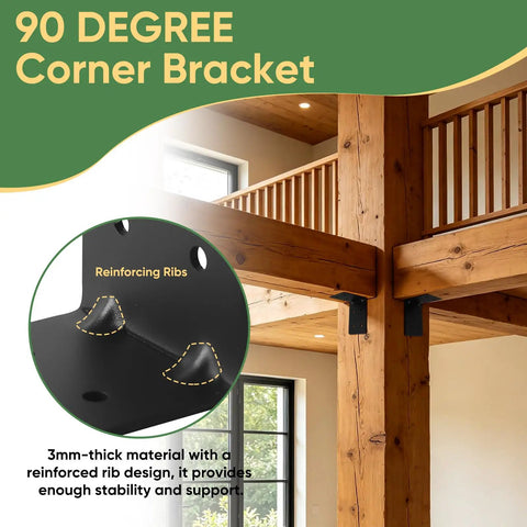 4 Pack 4x4x3 Inch Heavy Duty L Corner Brackets 3mm Thick Black Steel with reinforcing ribs for added support.
