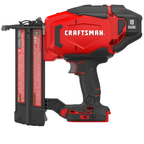 Heavy Duty Cordless Brad Nailer 18 Gauge Tool Free Jam Reset Quick Strike Powerhouse side view with red and black design.