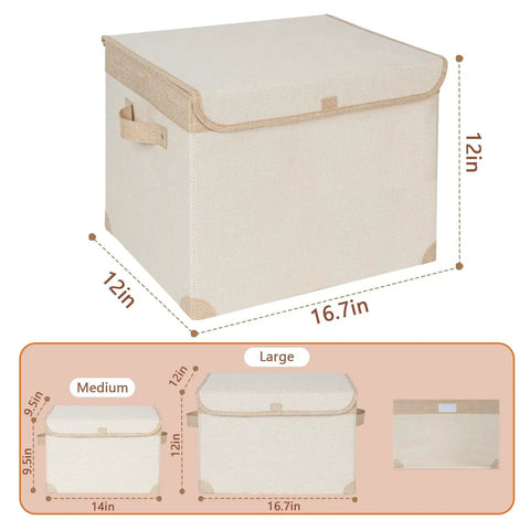 Kick Some Clutter To The Curb With These Roomy Foldable Storage Bins Featuring Tough Reinforced Side Panels And Snug Fitting Covers 12in x 16.7in beige collapsible bin.