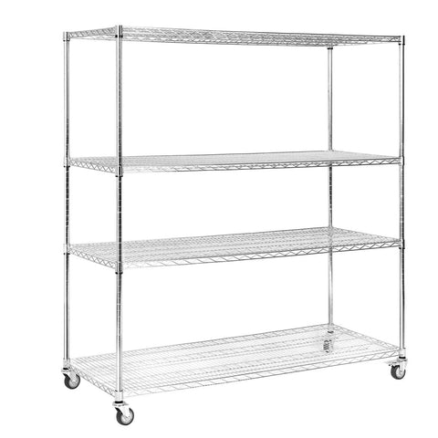 Built Tough Five Tier Metal Wire Shelving Rack With Smooth Rolling Casters And No Sweat Tool Free Assembly For Garage Storage and Mega Home Organization, chrome finish.