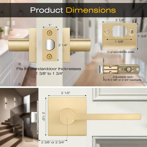 Dimensions of 4 Pack Satin Brass Passage Door Knobs And Levers For Hall And Closet Doors