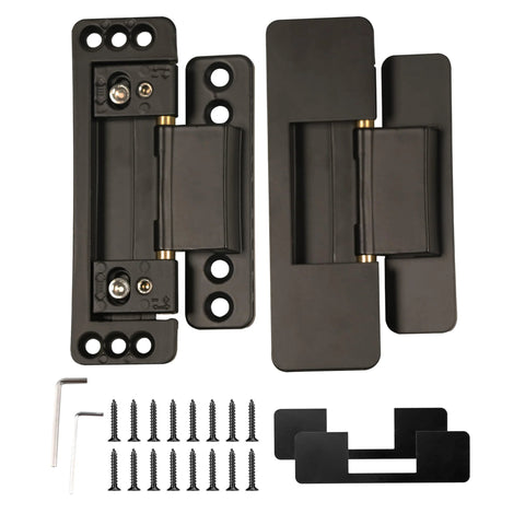 Ultra Thin Hidden Door Hinges Black For Secret Doors Invisible Concealed Butt Hinge Heavy Duty Adjustable Stealth