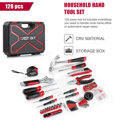 128 Piece Home Repair Tool Set For Everyday DIY, The Ultimate Homeowner Toolkit With Storage Toolbox, Claw Hammer, Screwdrivers