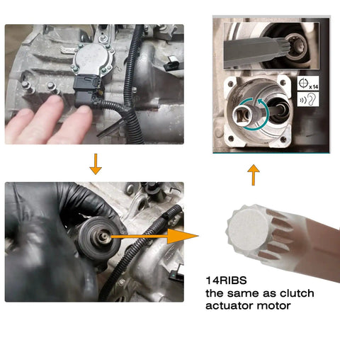 Detailed view of DSG Gearbox Clutch Motor Electromechanical Unlock Tool For Ford Focus DPS6 6DCT250, showcasing 14-rib design