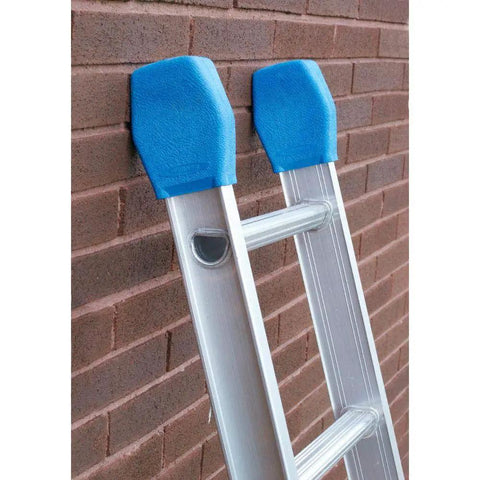 Universal Extension Ladder Covers 2 Pack Heavy Duty Non Marring Plastic Protect Siding And Roofs Weather Resistant Easy Fit For Most Ladders No Scratch Finish on ladder against brick wall