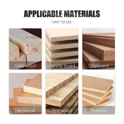 Image showing applicable materials for Solid 1/2 Inch Shank Drawer Pull Router Bit For Woodworking Pros: solid wood, density board, chipboard.