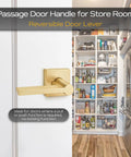 4 Pack Satin Brass Passage Door Knobs And Levers For Hall And Closet Doors, Keyless Interior Door Handles in gold finish