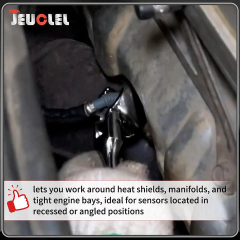 Seven Eighths Inch Oxygen Sensor Wrench with Contoured Handle and Flexible Head used in tight engine space