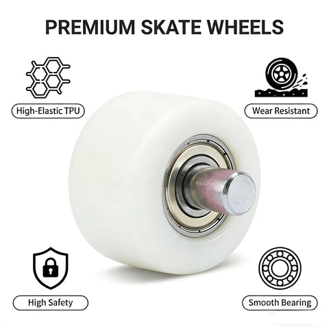 Premium skate wheel showcasing high-elastic TPU material and ABEC 5 bearing for smooth rolling. Upgrade Your Rides With Fresh Replacement Wheels For 2 In 1 Roller Skates Featuring Sick ABEC 5 Bearings This Complete Repair Kit Comes With Cover Plates And Tool Perfect For Kids Who Want A Smooth Roll Indoors Or Outside.