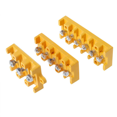 Three yellow Five Post Junction Box For Electric Bike Controller And Battery Wire Connectors with insulated bakelite housing, side view