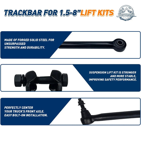 Beefed Up One And A Half To Eight Inch Lift Adjustable Front Track Bar For Ford F250 F350 4x4 Super Duty Forged Steel Suspension Upgrade Precision Machined Fit, forged steel track bar with bolt-on ends
