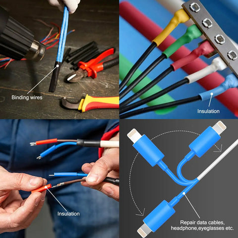 Extra Long Heat Shrink Tubing Kit 172 Pcs, 40 Sizes, 2 To 1 Shrink Ratio, multi color insulation process shown