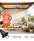 28 Inch Gazebo Ceiling Fan With Light For Outdoor Patio Or Porch, Plug In Hanging Ceiling Fan with visible 16ft cable