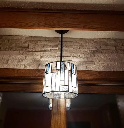 Blue Tiffany Pendant Light Dope 8 Inch Wide Adjustable Hanging Ceiling Lamp With 10 Inch Tubes For Kitchen Island And Dining Room.