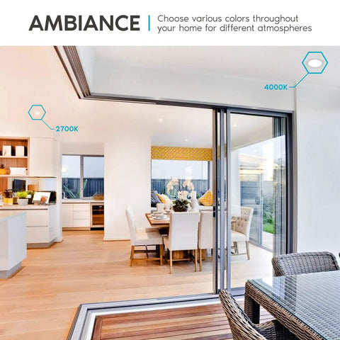 Interior living space with Dope LED Recessed Retrofit Downlight Kit highlighting 2700K and 4000K color temps.