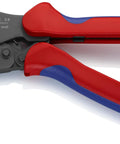 Five Position Ferrule Crimping Pliers For Insulated And Non-Insulated End Sleeves with red and blue handles, precision dies visible.