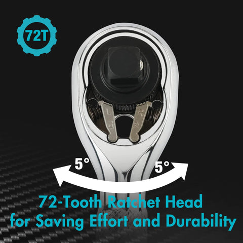 Prograde 1/4 Inch Stubby Ratchet Wrench Dual Socket Bit Driver 72 Tooth Chrome Alloy Ratchet head with 5 degree precision.