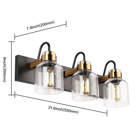 Vintage Black Bathroom Vanity Light Fixtures Over Mirror Three Light Glass Globe Lighting With Oil Brushed Bronze Base Easy Install Includes Hardware Dope Modern Glam Bath Decor, 3-bulb, oil rubbed bronze with bubble glass globes, dimensions marked.