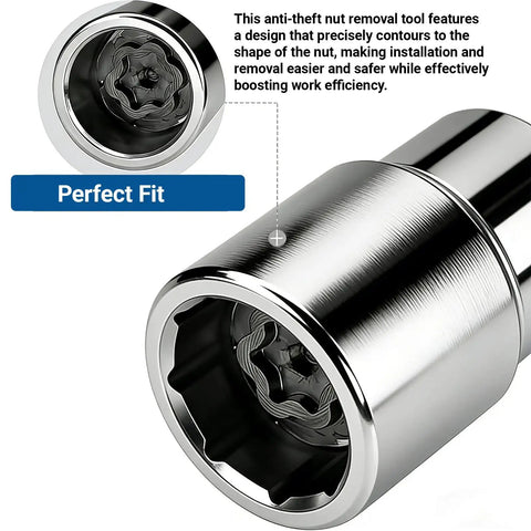 Heavy Duty D Wheel Locking Lug Nut Removal Tool Key Anti Theft Socket Replacement, close-up showing perfect fit design