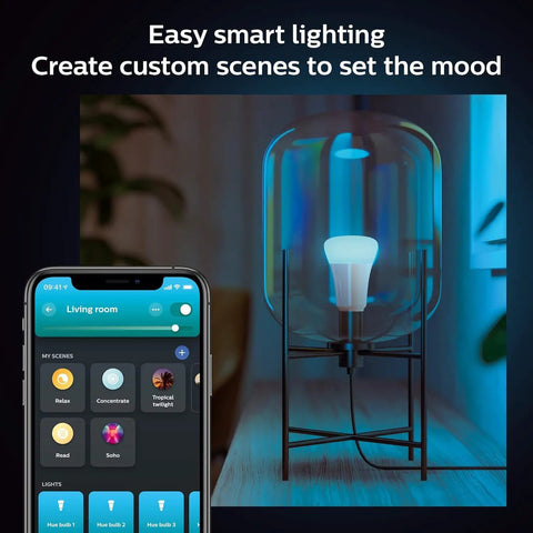 A19 LED Smart Light Bulb With White And Color Ambiance, 60W Equivalent, in lamp, app control on phone screen, indoor lighting