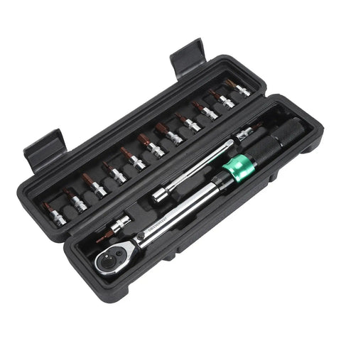 Heavy Duty 5-25Nm Adjustable Click Torque Wrench Set With Stainless Steel Socket Kit For Auto Repair And Engine Work Pro Grade Spanner Gear in case.