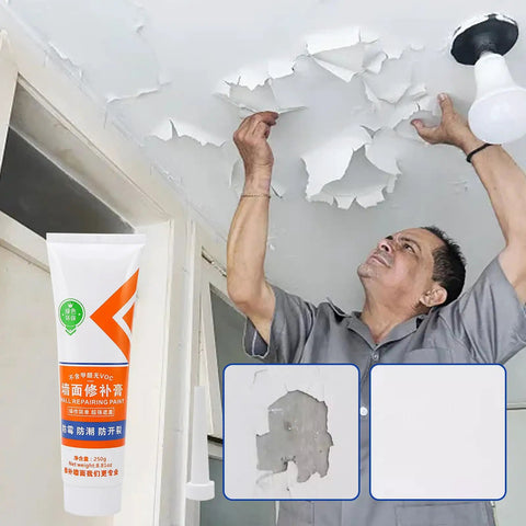 Person repairing ceiling with DIY Wall Repair Paste For Holes Quick Drying Crack Fix Kit With Strong Adhesion Drywall Filler